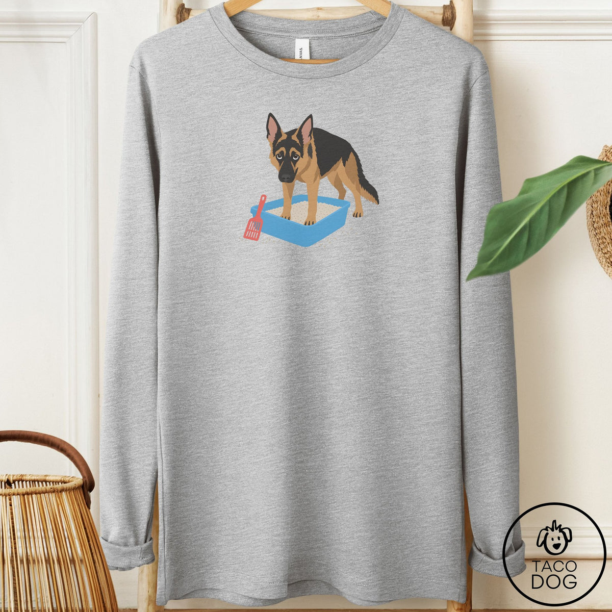 German Shepherd Litter Box Long Sleeve Tee Athletic Heather Taco-Dog