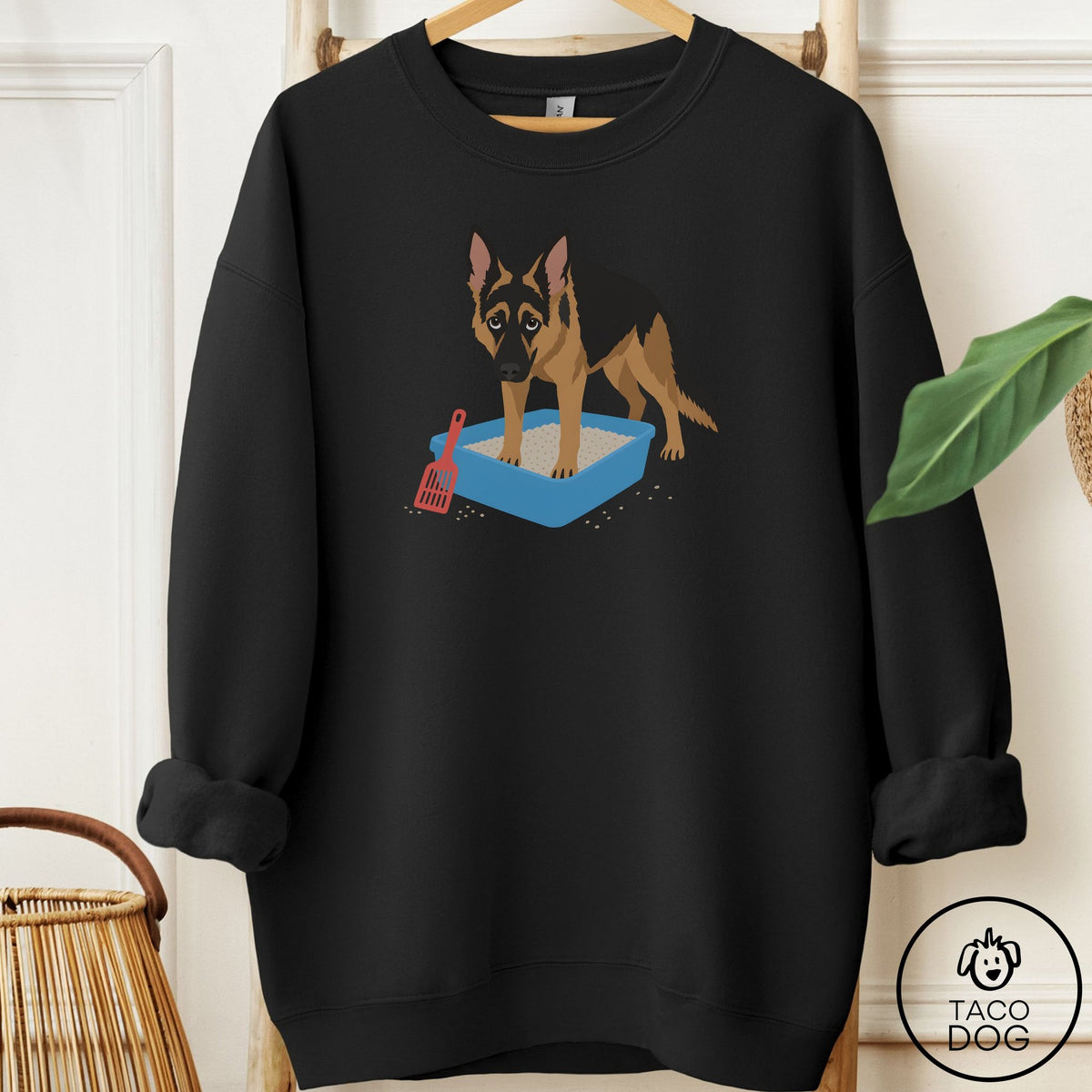 German Shepherd Litter Box Sweatshirt Black Taco-Dog