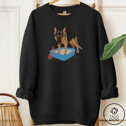 German Shepherd Litter Box Sweatshirt Black Taco-Dog