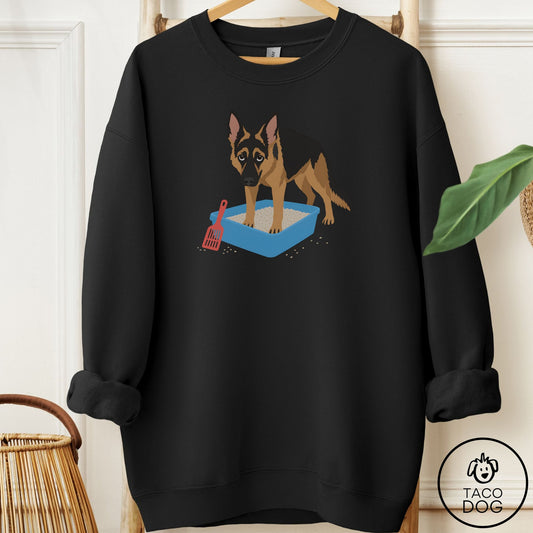 German Shepherd Litter Box Sweatshirt Black Taco-Dog