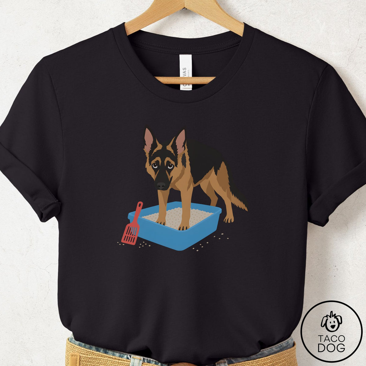 German Shepherd Litter Box T-Shirt Black Taco-Dog