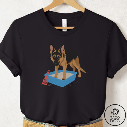 German Shepherd Litter Box T-Shirt Black Taco-Dog