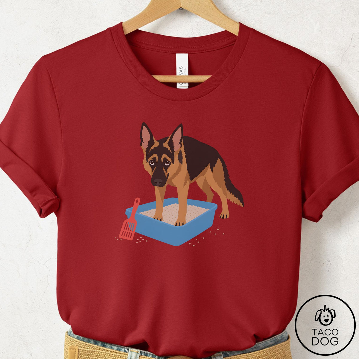 German Shepherd Litter Box T-Shirt Canvas Red Taco-Dog