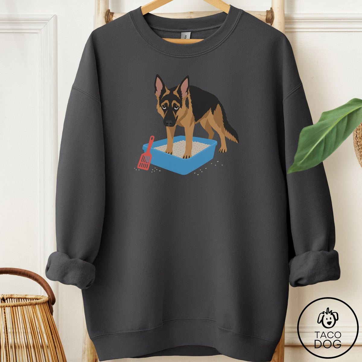 German Shepherd Litter Box Sweatshirt Charcoal Taco-Dog