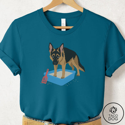 German Shepherd Litter Box T-Shirt Deep Teal Taco-Dog