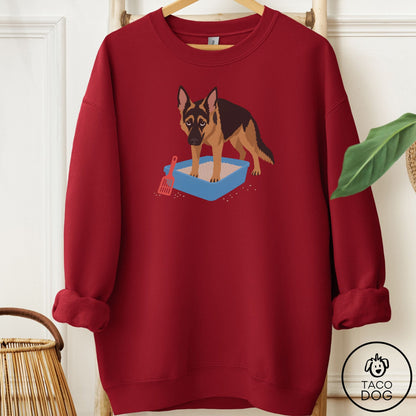 German Shepherd Litter Box Sweatshirt Garnet Taco-Dog