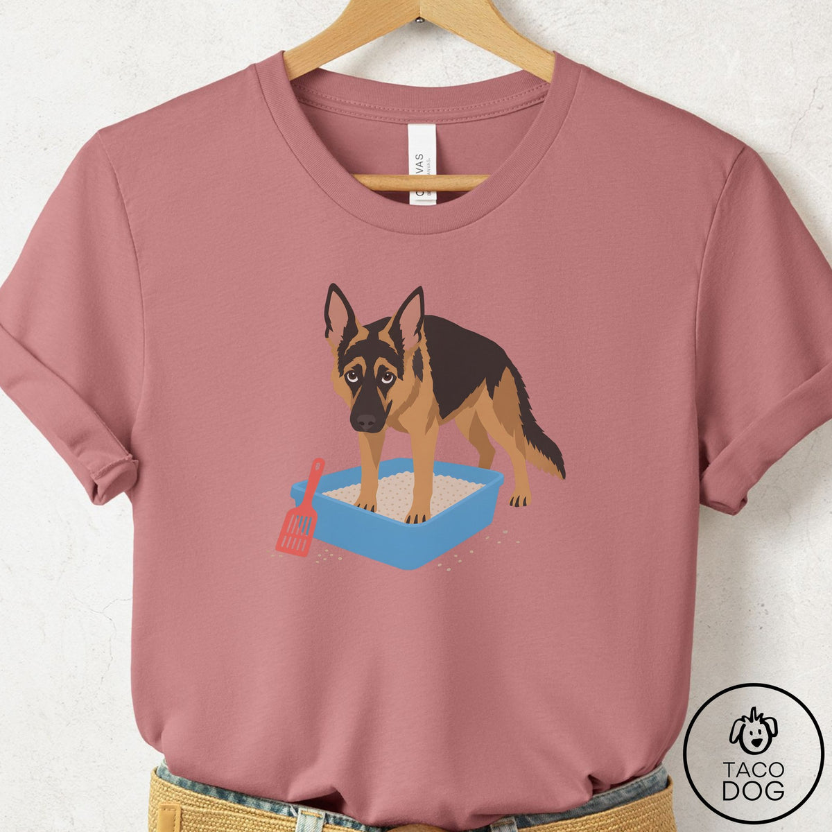 German Shepherd Litter Box T-Shirt Mauve Taco-Dog