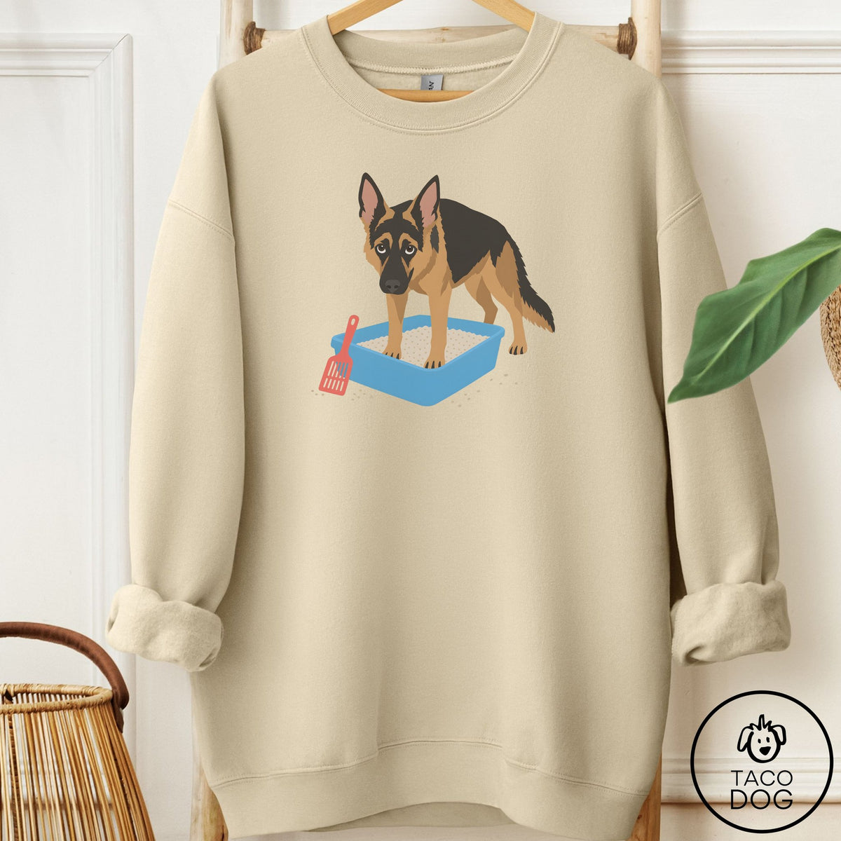 German Shepherd Litter Box Sweatshirt Sand Taco-Dog