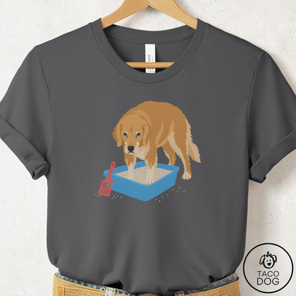 Golden Retriever Litter Box T-Shirt Asphalt Taco-Dog