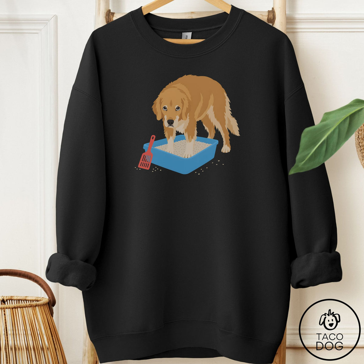 Golden Retriever Litter Box Sweatshirt Black Taco-Dog