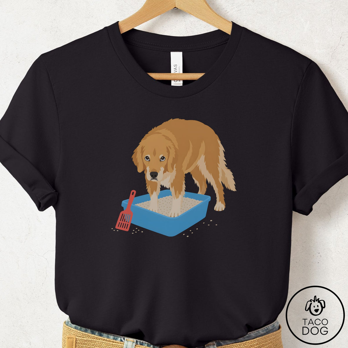 Golden Retriever Litter Box T-Shirt Black Taco-Dog