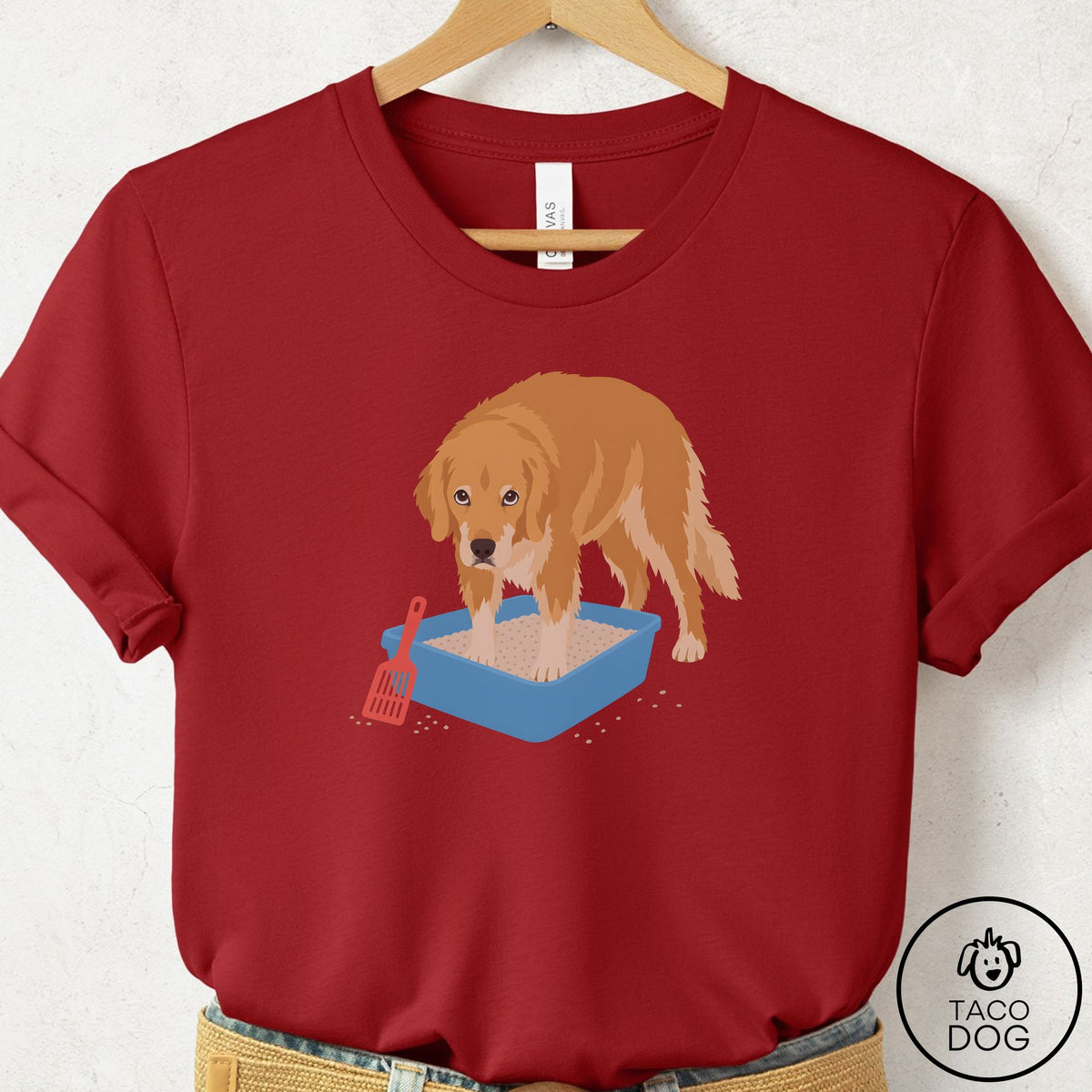 Golden Retriever Litter Box T-Shirt Canvas Red Taco-Dog