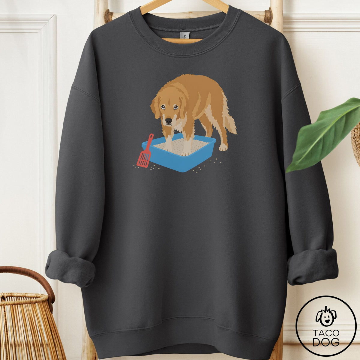 Golden Retriever Litter Box Sweatshirt Charcoal Taco-Dog