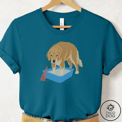 Golden Retriever Litter Box T-Shirt Deep Teal Taco-Dog