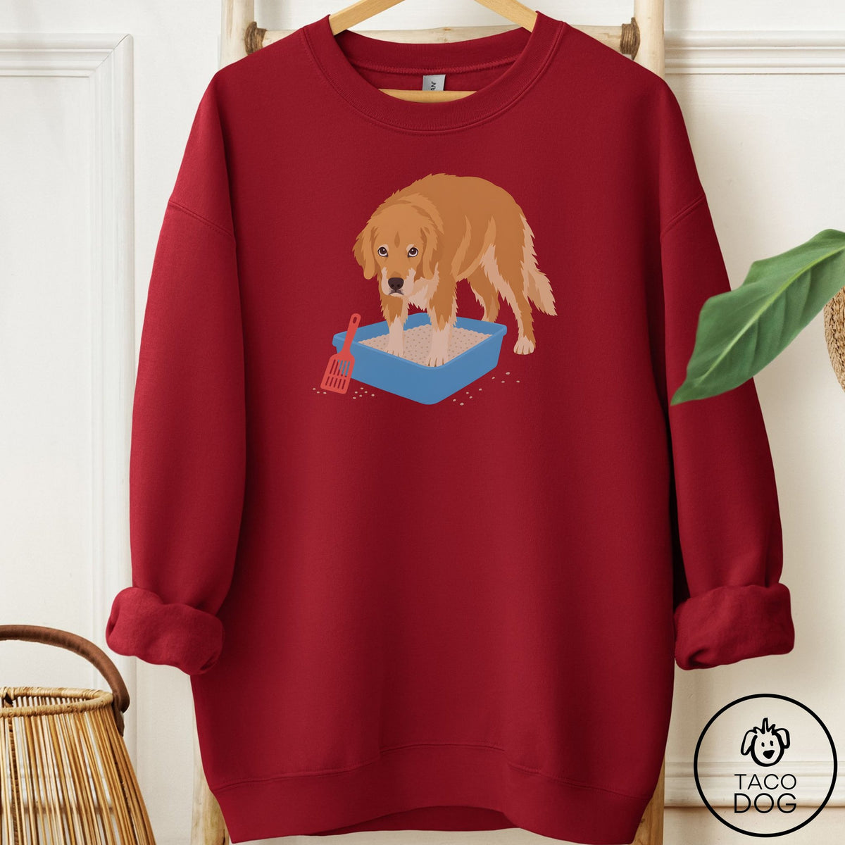 Golden Retriever Litter Box Sweatshirt Garnet Taco-Dog