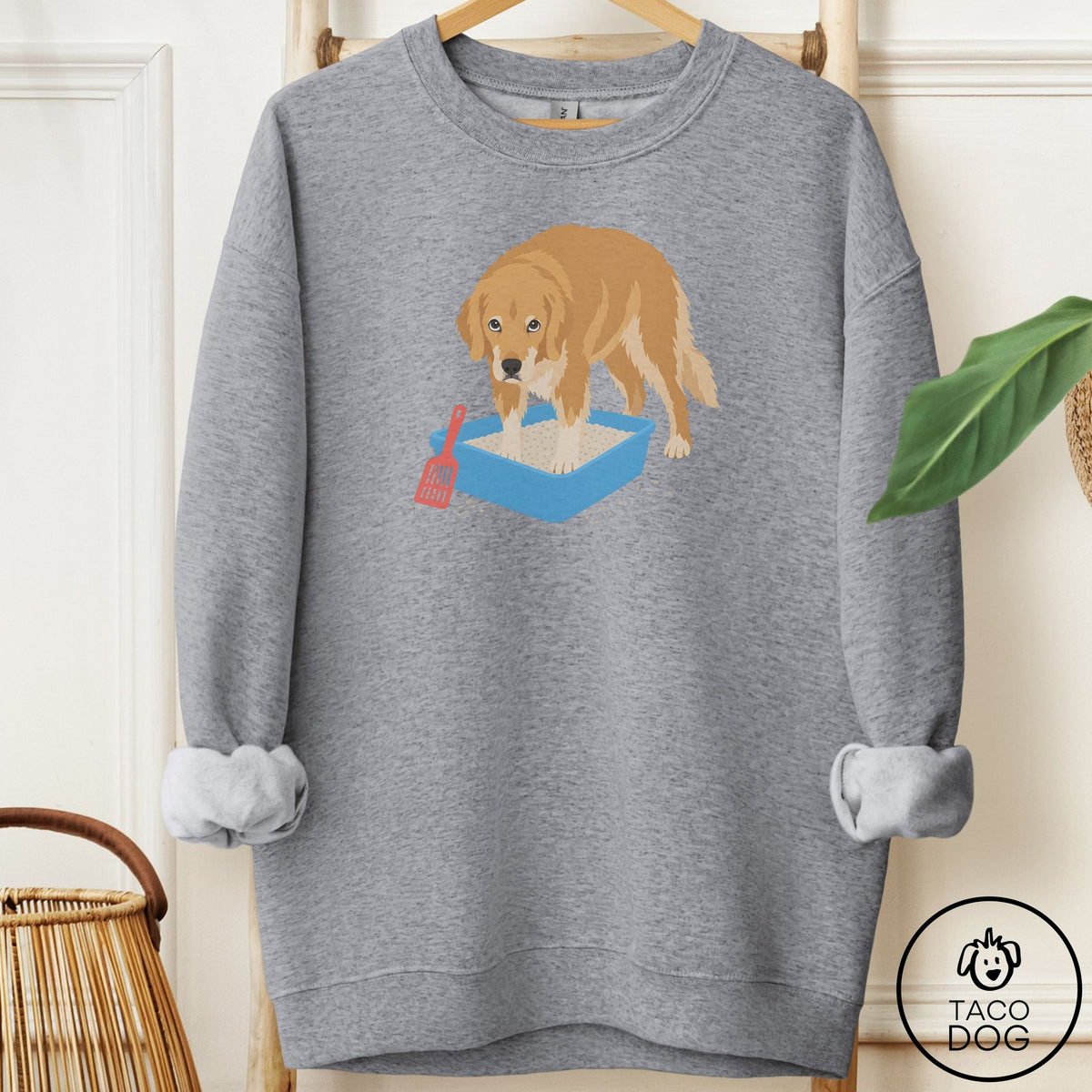 Golden Retriever Litter Box Sweatshirt Graphite Heather Taco-Dog