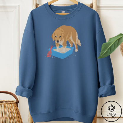 Golden Retriever Litter Box Sweatshirt Indigo Blue Taco-Dog