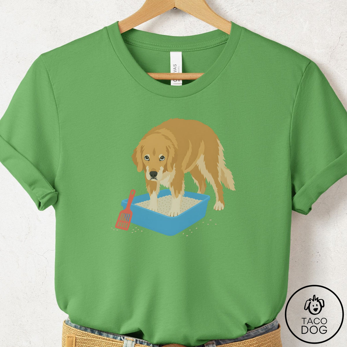 Golden Retriever Litter Box T-Shirt Leaf Taco-Dog