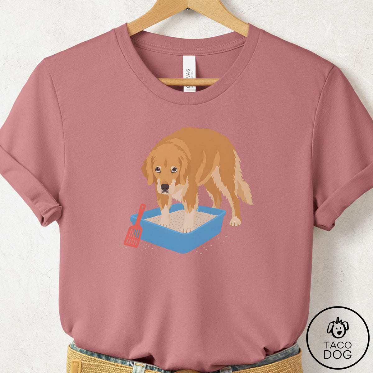 Golden Retriever Litter Box T-Shirt Mauve Taco-Dog