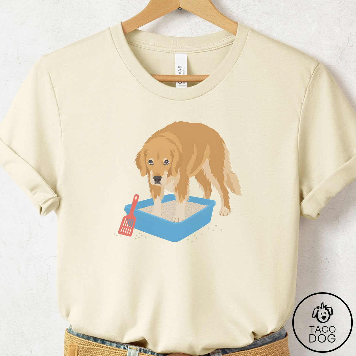 Golden Retriever Litter Box T-Shirt Natural Taco-Dog
