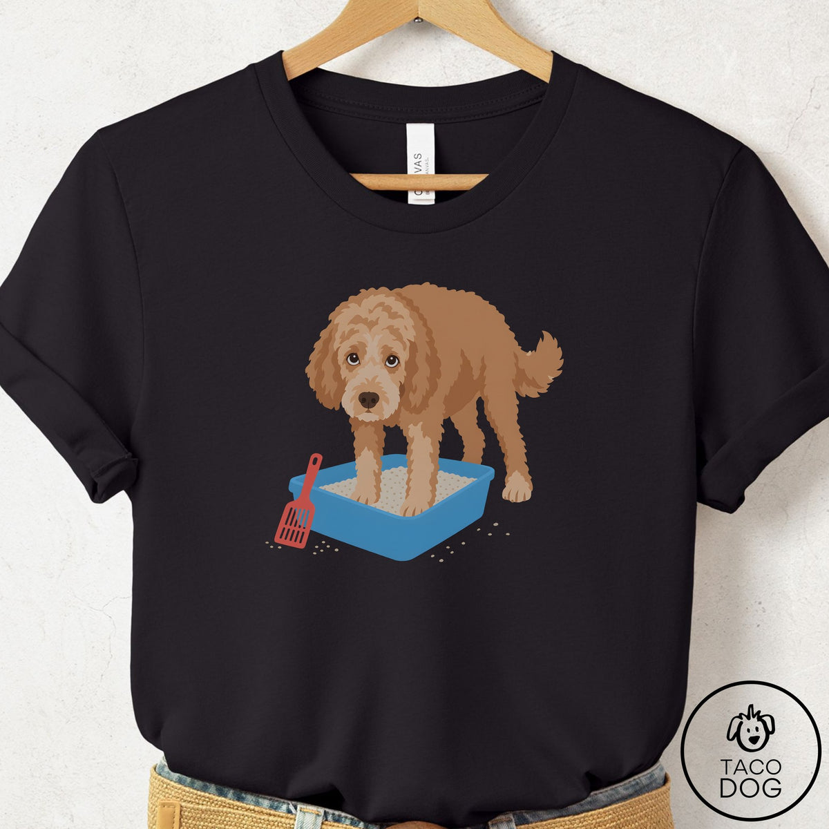 Doodle Litter Box T-Shirt Black Taco-Dog