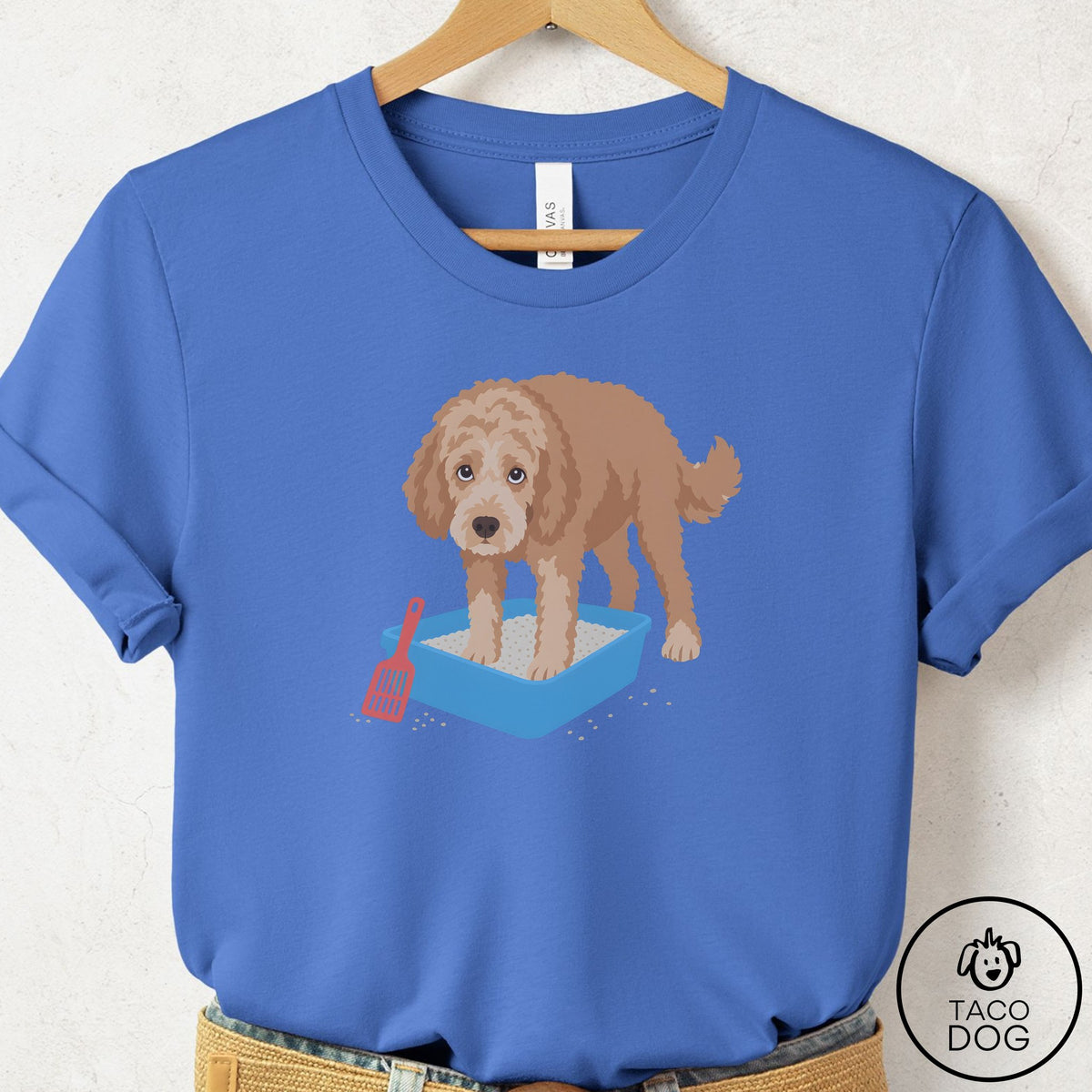 Doodle Litter Box T-Shirt Columbia Blue Taco-Dog