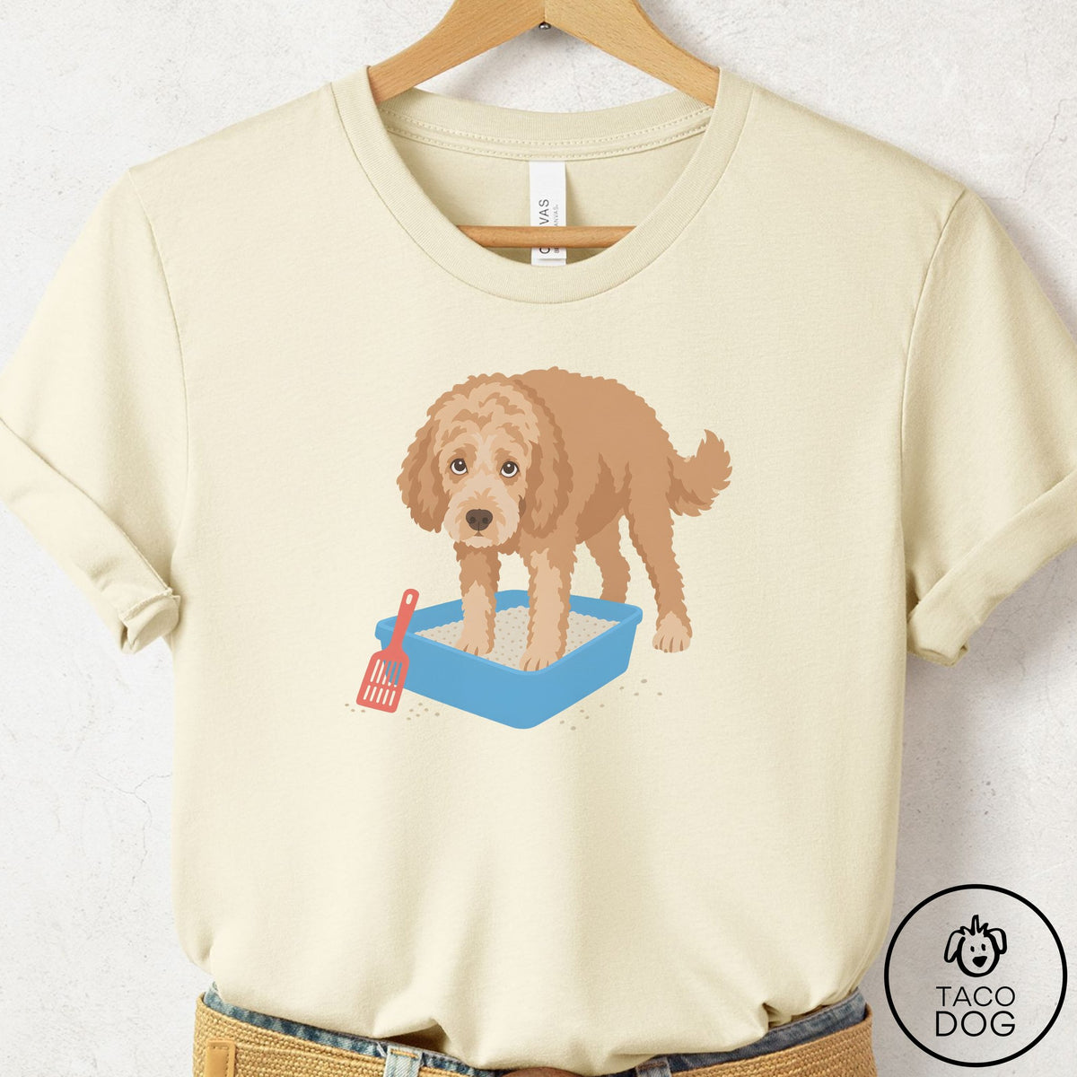 Doodle Litter Box T-Shirt Natural Taco-Dog