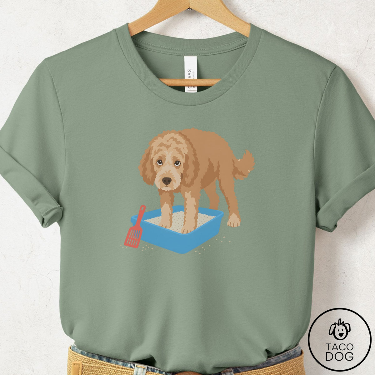 Doodle Litter Box T-Shirt Sage Taco-Dog