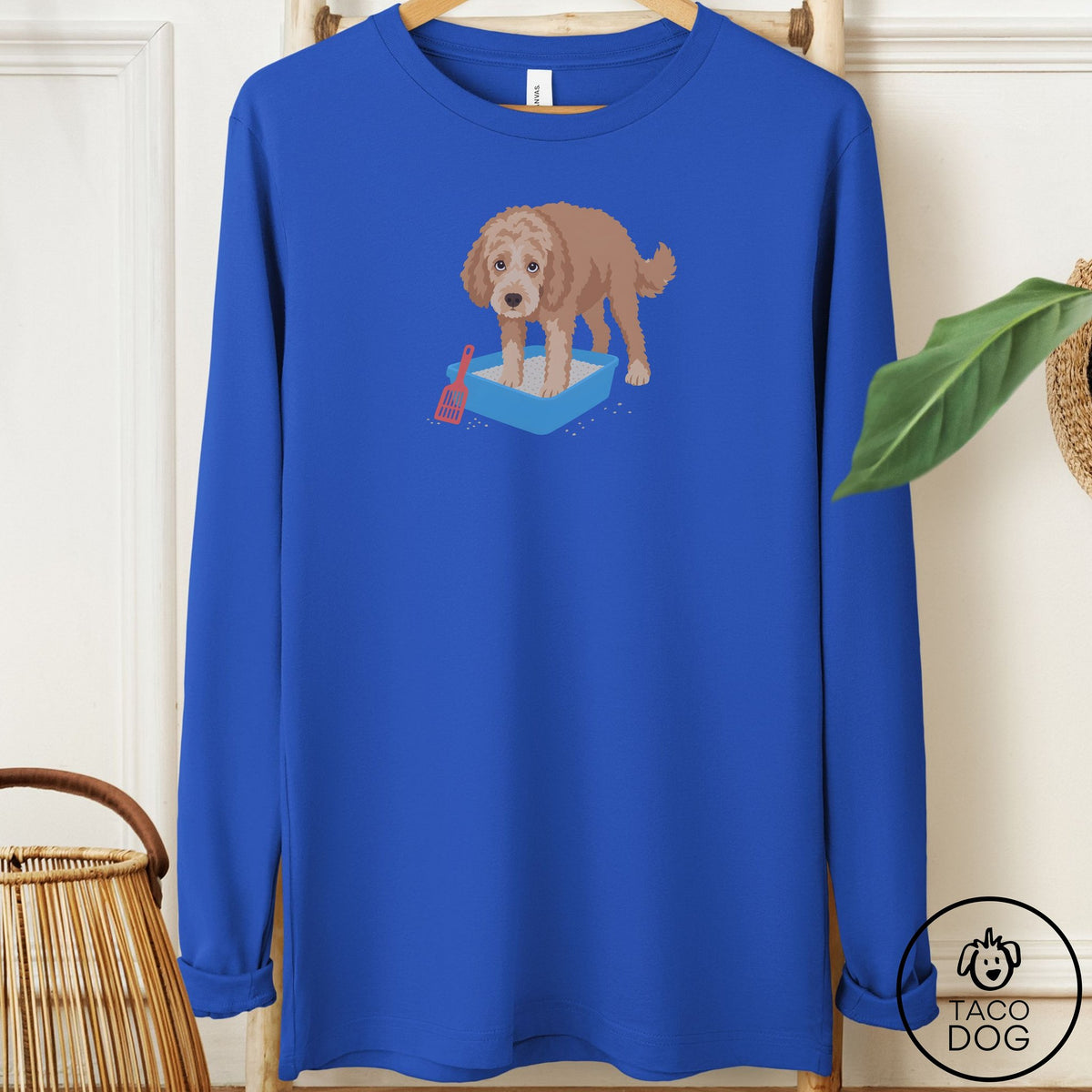 Doodle Litter Box Long Sleeve Tee True Royal Taco-Dog