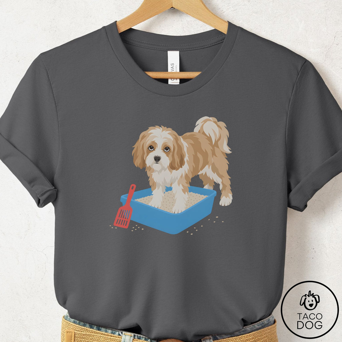 Havanese Litter Box T-Shirt Asphalt Taco-Dog