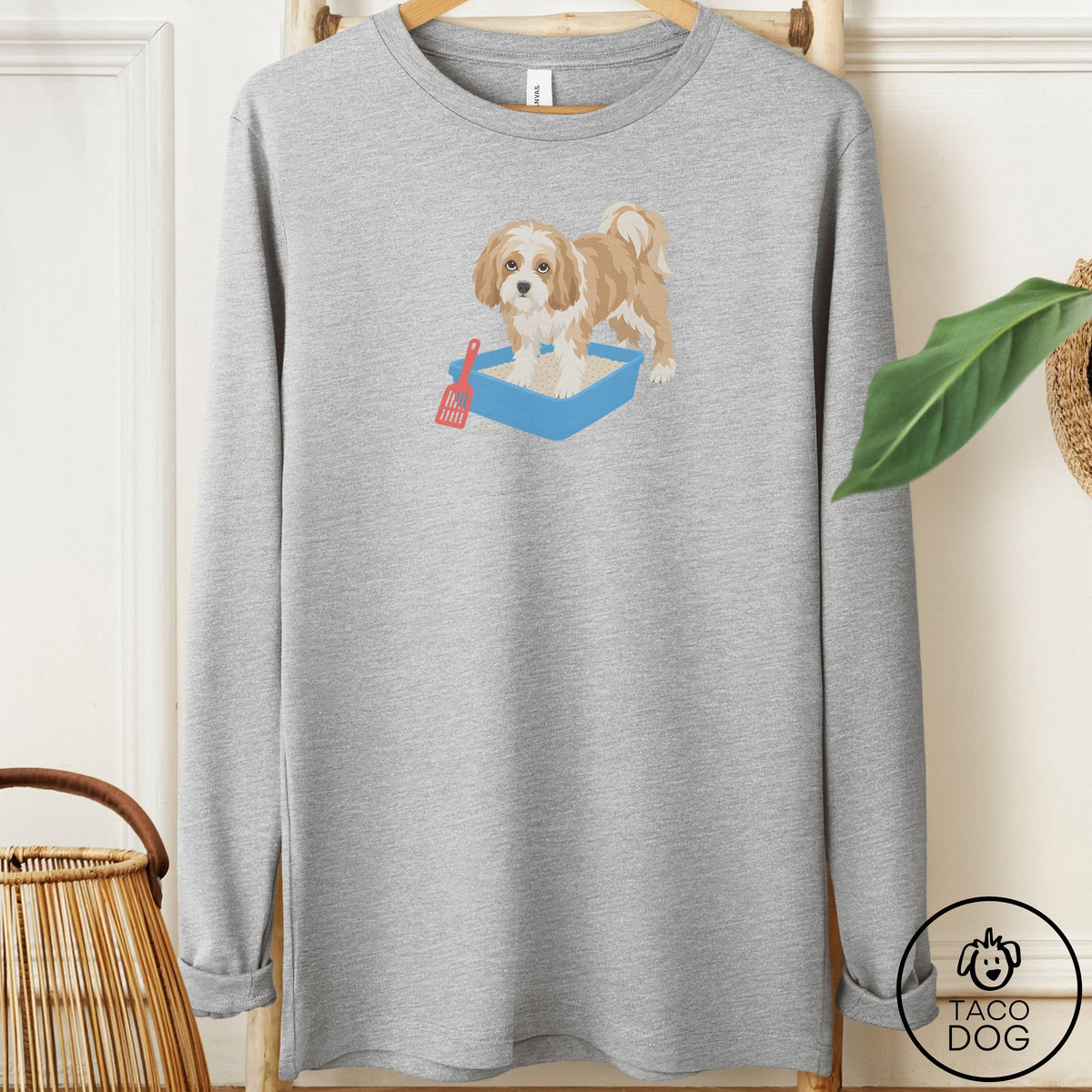 Havanese Litter Box Long Sleeve Tee Athletic Heather Taco-Dog