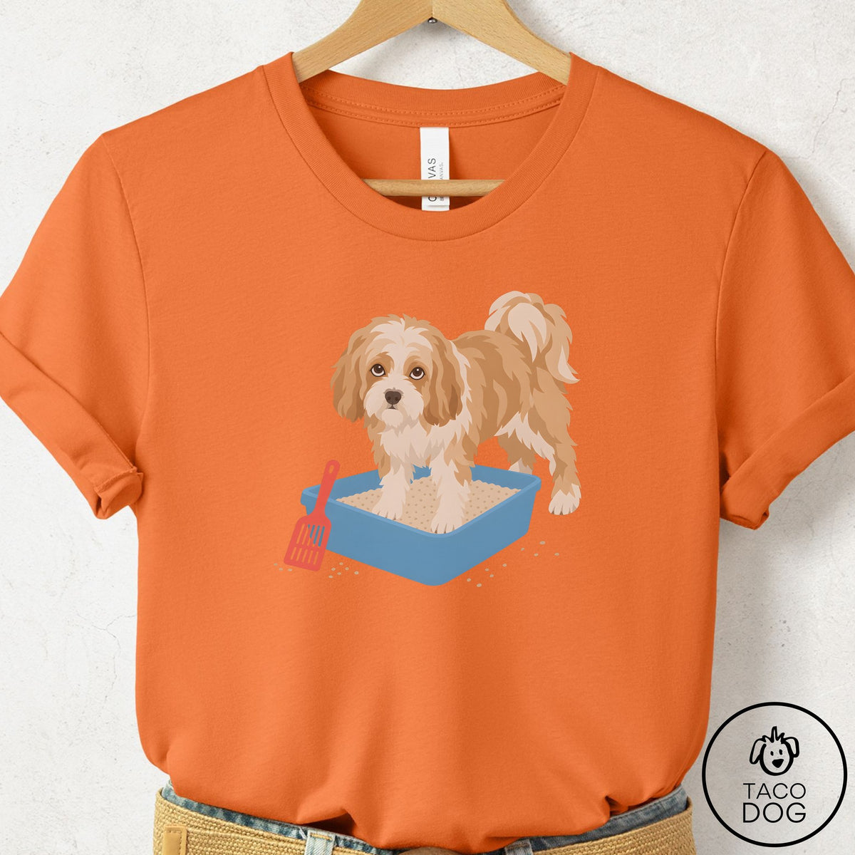 Havanese Litter Box T-Shirt Burnt Orange Taco-Dog