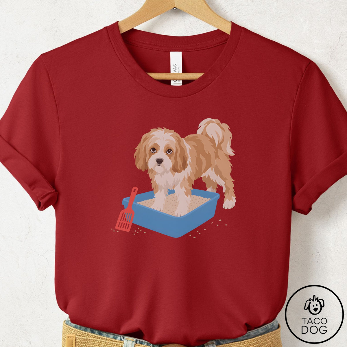 Havanese Litter Box T-Shirt Canvas Red Taco-Dog