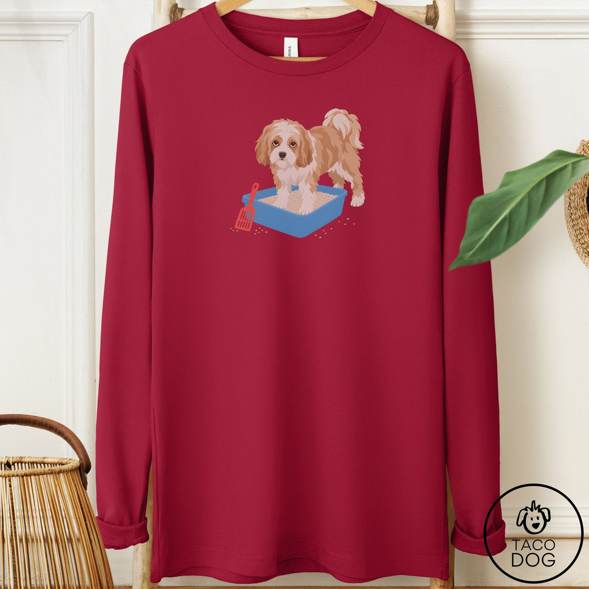 Havanese Litter Box Long Sleeve Tee Cardinal Taco-Dog