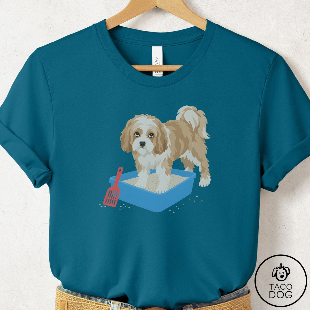 Havanese Litter Box T-Shirt Deep Teal Taco-Dog