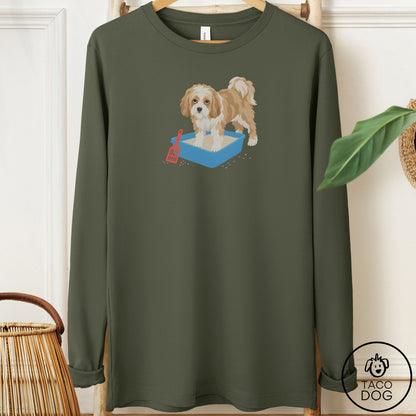 Havanese Litter Box Long Sleeve Tee Military Green Taco-Dog