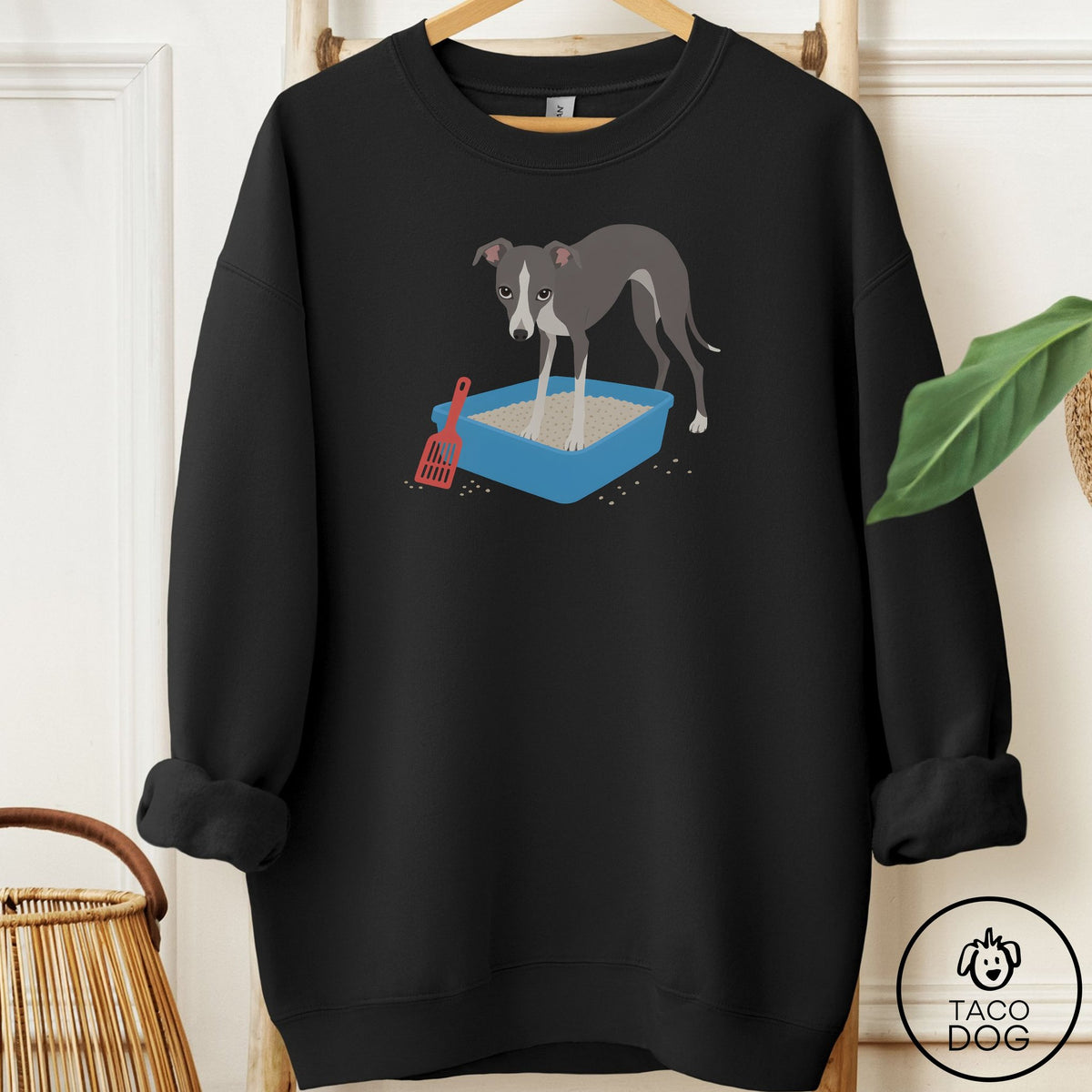 Italian Greyhound Whippet Litter Box Sweatshirt Black Taco-Dog