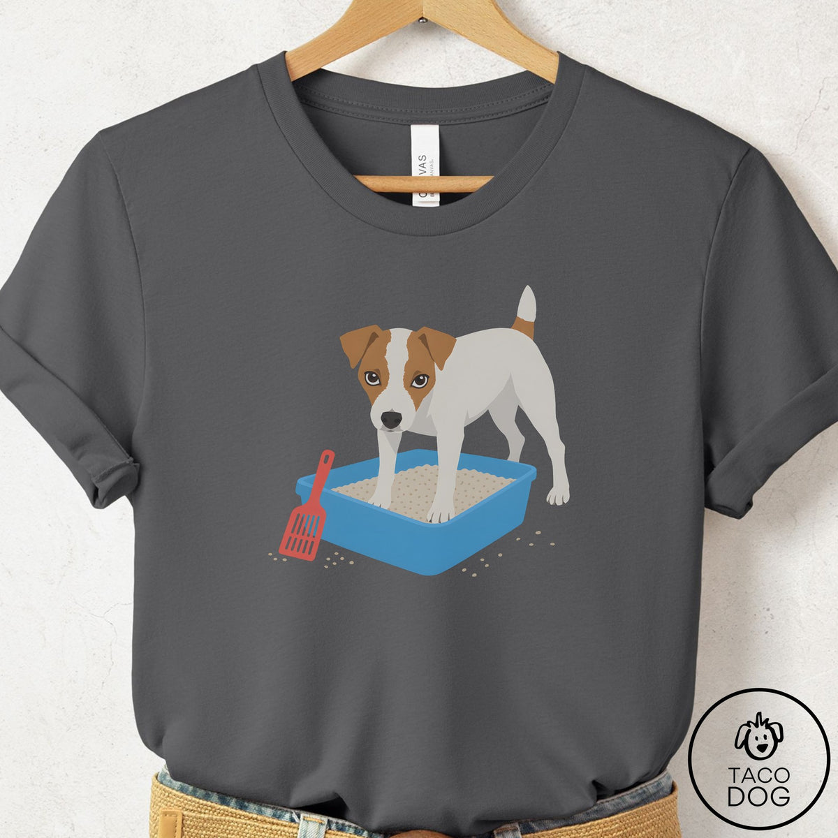 Jack Russell Litter Box T-Shirt Asphalt Taco-Dog