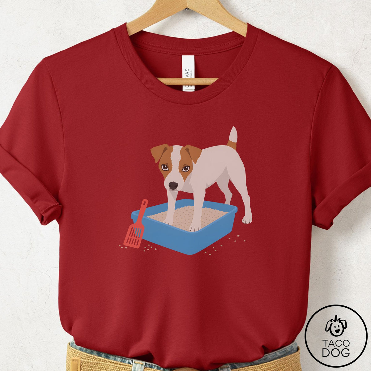 Jack Russell Litter Box T-Shirt Canvas Red Taco-Dog