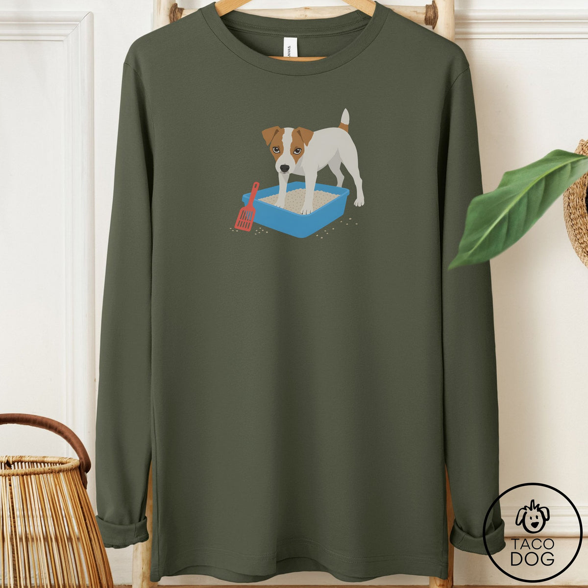 Jack Russell Litter Box Long Sleeve Tee Military Green Taco-Dog