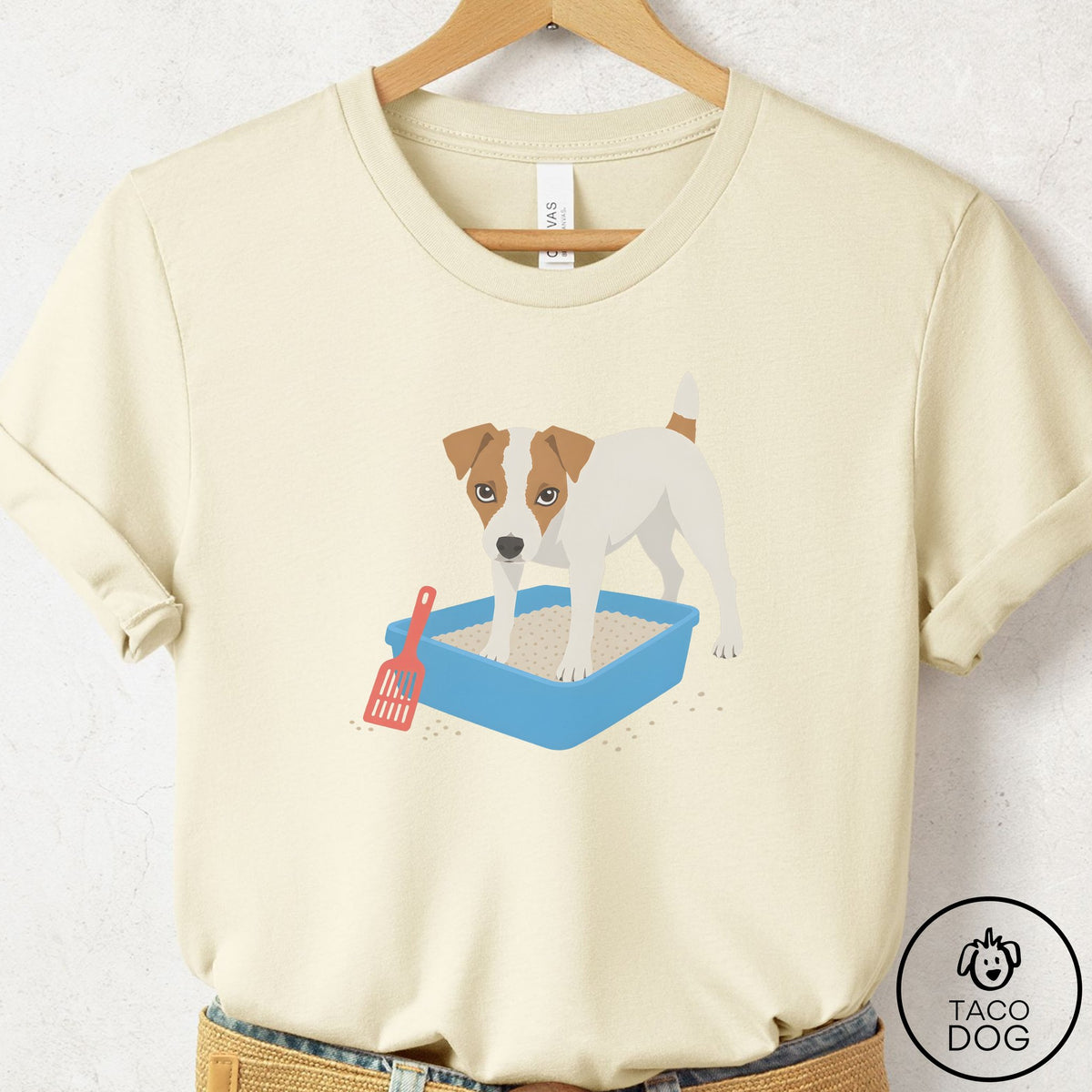 Jack Russell Litter Box T-Shirt Natural Taco-Dog