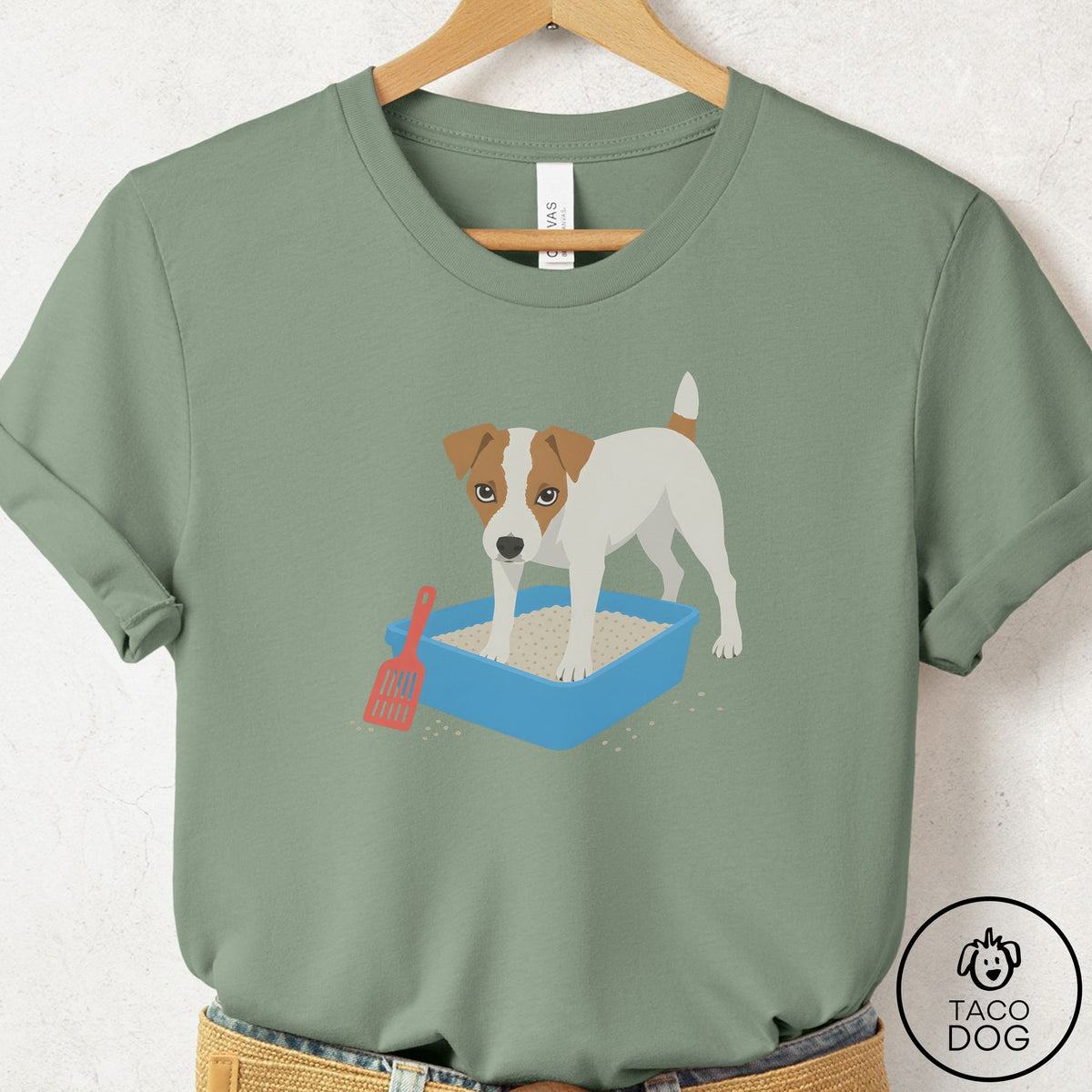 Jack Russell Litter Box T-Shirt Sage Taco-Dog