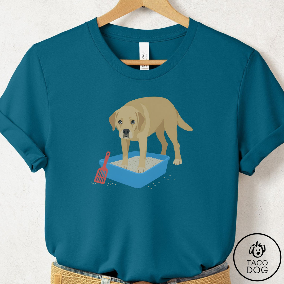 Labrador Retriever Litter Box T-Shirt Deep Teal Taco-Dog