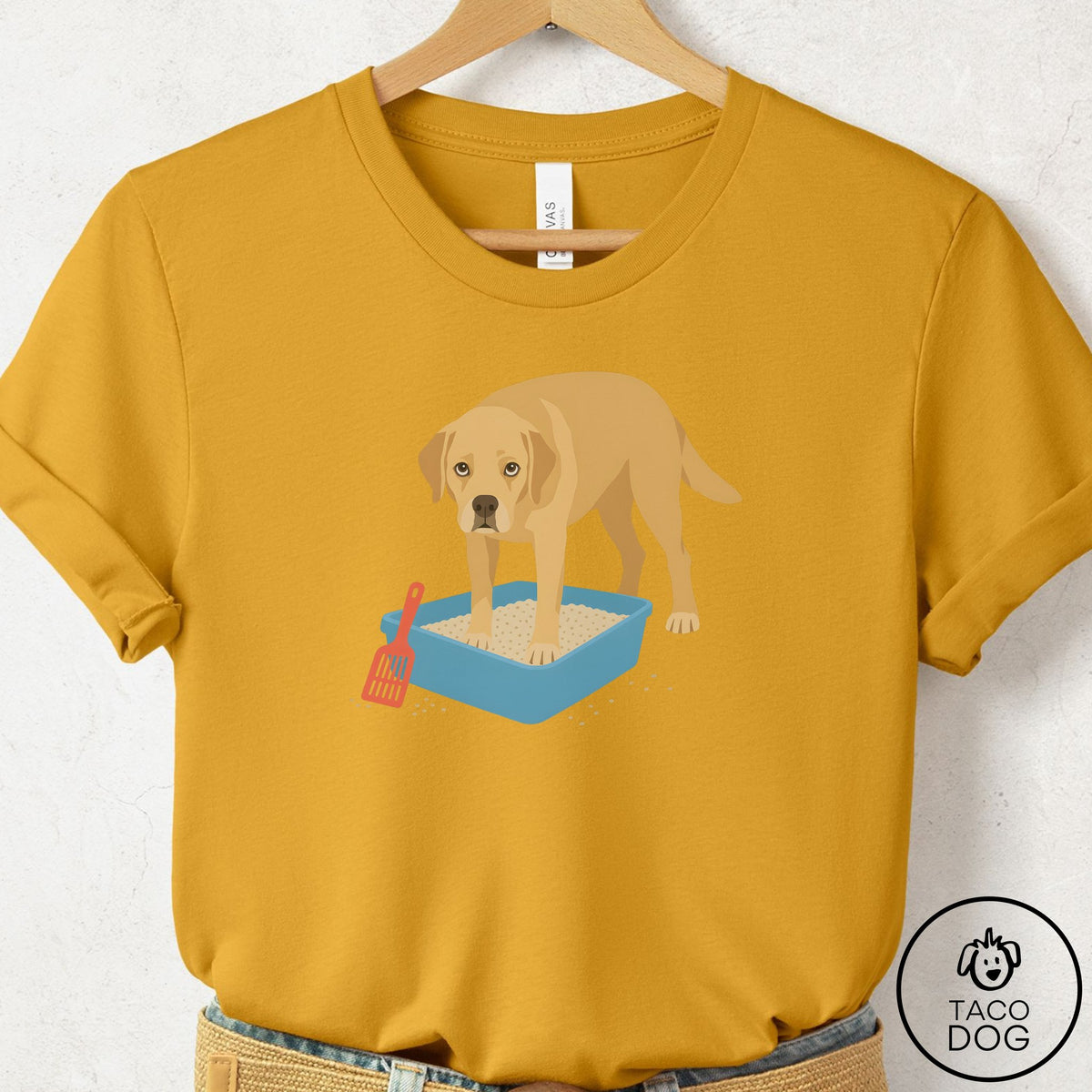 Labrador Retriever Litter Box T-Shirt Mustard Taco-Dog