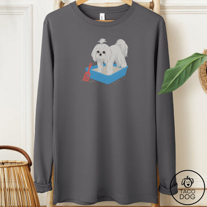 Maltese Litter Box Long Sleeve Tee Asphalt Taco-Dog