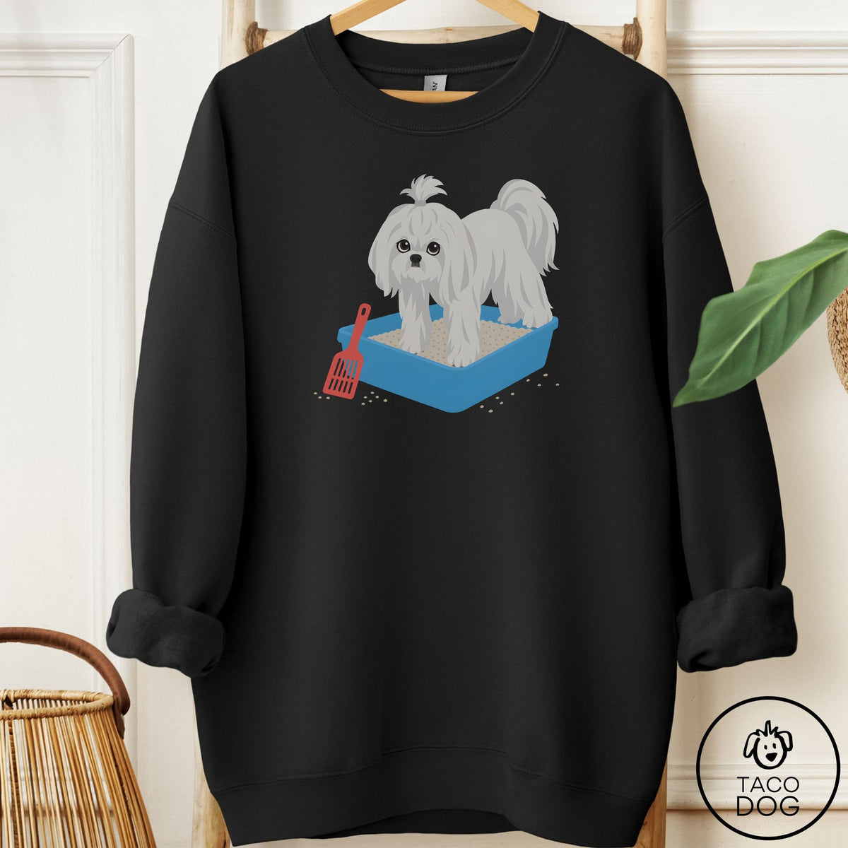 Maltese Litter Box Sweatshirt Black Taco-Dog