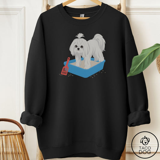 Maltese Litter Box Sweatshirt Black Taco-Dog