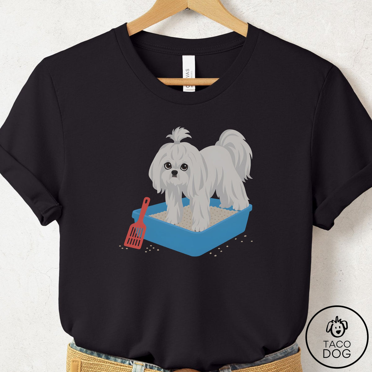 Maltese Litter Box T-Shirt Black Taco-Dog