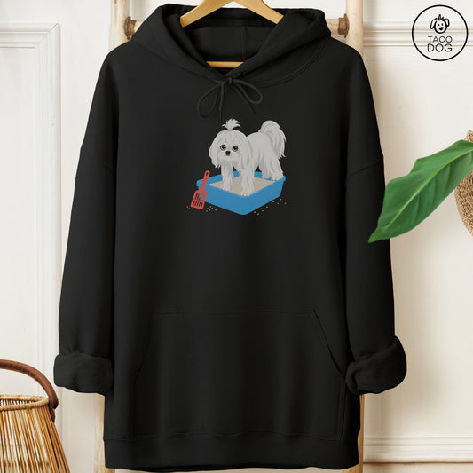 Maltese Litter Box Hoodie Black Taco-Dog