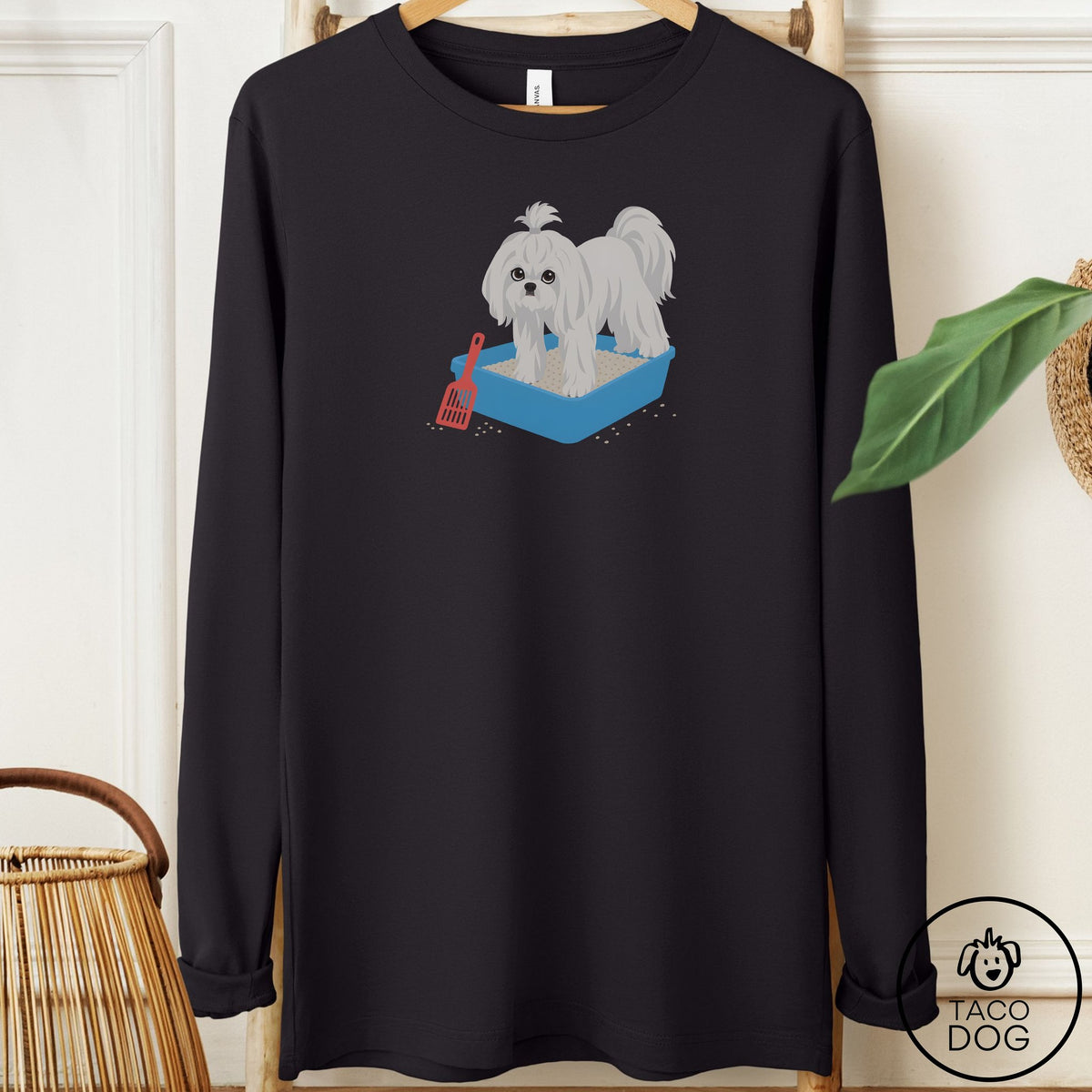 Maltese Litter Box Long Sleeve Tee Black Taco-Dog